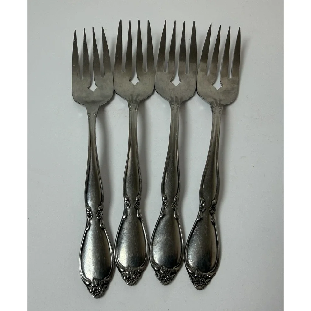 4 Oneida Community CHATELAINE Salad Fork Glossy Stainless Flatware 6 1/4